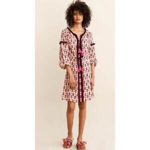 Figue Tula Tasseled Fringe Ikat Balloon Sleeve Mini Drees S $545